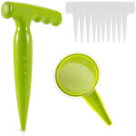 Ensemble de jardinage 2 pi�ces comprenant un outil de plantation de bulbes, un distributeur de graines, ...