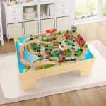 Maisonchic - ensemble de jouets de train et table en bois 84 pices plateau rversible et amovible tiroir ...