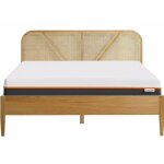 Homifab - ensemble lit 140x190 en bois et cannage leonie + matelas mousse gel � m�moire de forme, double ...