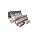 Ensemble lit chambre à coucher complet, lit double 160×200 cm avec 2 tables de nuit et 4 tiroirs, tête ... Ensemble lit chambre à coucher complet, lit double 160×200 cm avec 2 tables de nuit et 4 tiroirs, tête ...
