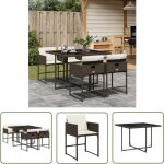 Ensemble  manger de jardin 5 pcs et coussins marron poly rotin - salon de jardin - meuble de jardin ...