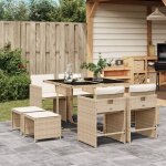 Ensemble à manger de jardin et coussins 9 pcs beige poly rotin - vidaxl Ensemble à manger de jardin et coussins 9 pcs beige poly rotin - vidaxl