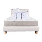 Ensemble matelas dreamlux 26cm ressorts ensachs ferme face t / hiver + sommier beige ep20cm + oreiller ...