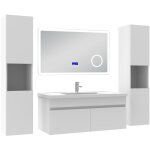 Acezanble - ensemble meuble 100 cm blanc, lavabo cramique + 2 colonnes hautes + miroir salle de bain ...