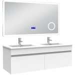 Acezanble - ensemble meuble 120 cm, lavabo cramique double + miroir salle de bain bluetooth avec 3 couleurs ...