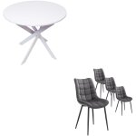 Ensemble meubles, lot de 4 chaises de salle  manger, chaise tapisse, table  manger ronde, blanc mat, ...