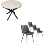 Ensemble meubles, lot de 4 chaises de salle  manger, chaise tapisse, table  manger ronde, chne / ...