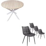 Ensemble meubles, lot de 4 chaises de salle  manger, chaise tapisse, table  manger ronde fixe, chne, ...