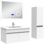 Acezanble - ensemble meuble 80 cm, lavabo céramique simple + colonne + miroir salle de bain bluetooth ... Acezanble - ensemble meuble 80 cm, lavabo céramique simple + colonne + miroir salle de bain bluetooth ...