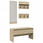 D�coshop26 - ensemble de meubles de couloir 4 pi�ces miroir porte - manteau et banc en mdf couleur ch�ne ...