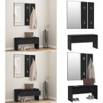 Ensemble de meubles de couloir noir bois d'ing�nierie - banc entr�e - meuble couloir - banc coffre - ...
