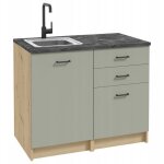 Ensemble de meubles de cuisine 100 x 60 cm ? ch�ne artisan et vert eucalyptus ? construction adapt�e ...