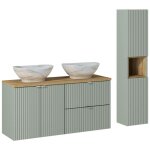 Ensemble meuble double vasque � poser 120 cm + colonne - vert roseau - livraison gratuite