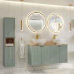 Petits - meubles - ensemble meuble double vasque 120cm 4 portes et colonne jade vert et bois