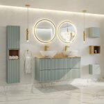 Petits - meubles - ensemble meuble double vasque 120cm 4 tiroirs colonne et 3 armoires murales jade vert ...