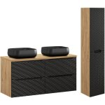 Petits - meubles - ensemble meuble double vasque 120cm 4 tiroirs et colonne elora noir et bois