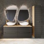 Petits - meubles - ensemble meuble double vasque 120cm 4 tiroirs et colonne elora noir et bois cloud