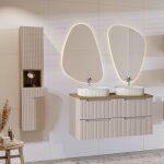 Petits - meubles - ensemble meuble double vasque 120cm 4 tiroirs et colonne riva cachemire et bois