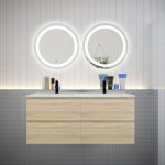 Ensemble meuble double vasque l. 120cm 4 tiroirs + lavabo + 2 led miroirs rond 60cm, ch�ne?aica sanitaire ...