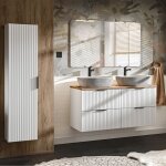 Petits - meubles - ensemble meuble double vasque 120cm et colonne adriel blanc et effet pierre