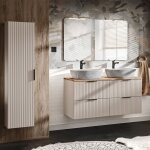 Petits - meubles - ensemble meuble double vasque 120cm et colonne adriel cachemire bois et effet pierre ...
