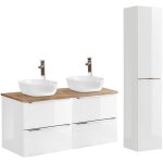 Petits - meubles - ensemble meuble double vasque 120cm et colonne april blanc et bois