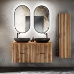 Petits - meubles - ensemble meuble double vasque 120cm et colonne gaia bois et noir - vasque noir Petits - meubles - ensemble meuble double vasque 120cm et colonne gaia bois et noir - vasque noir