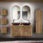Ensemble meuble double vasque 120cm miroirs led colonne et 3 armoires murales gaia bois et noir - vasque ...