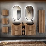 Petits - meubles - ensemble meuble double vasque 140cm 2 niches colonne et 3 armoires murales gaia bois ...