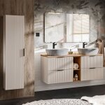 Petits - meubles - ensemble meuble double vasque 140cm 2 niches et colonne adriel cachemire bois et effet ...