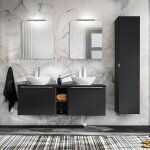 Petits - meubles - ensemble meuble double vasque 140cm 2 niches et colonne ros noir