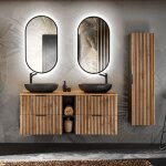 Ensemble meuble double vasque 140cm 2 niches et colonne gaia bois et noir - vasque noir Ensemble meuble double vasque 140cm 2 niches et colonne gaia bois et noir - vasque noir