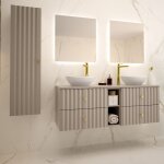 Ensemble meuble double vasque 140cm 2 niches et colonne izae cachemire Ensemble meuble double vasque 140cm 2 niches et colonne izae cachemire