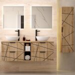 Petits - meubles - ensemble meuble double vasque 140cm 2 niches et colonne teren bois