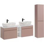 Petits - meubles - ensemble meuble double vasque 140cm 2 niches et colonne zelie rose et blanc Petits - meubles - ensemble meuble double vasque 140cm 2 niches et colonne zelie rose et blanc