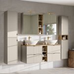 Petits - meubles - ensemble meuble double vasque 140cm 3 niches et 2 colonnes alba cachemire lola