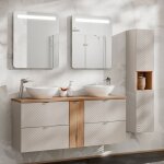 Ensemble meuble double vasque 140cm 4 tiroirs 1 porte et colonne manoa cachemire et bois Ensemble meuble double vasque 140cm 4 tiroirs 1 porte et colonne manoa cachemire et bois