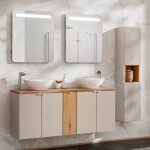 Petits - meubles - ensemble meuble double vasque 140cm 5 portes et colonne manoa cachemire et bois