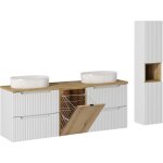 Petits - meubles - ensemble meuble double vasque 160cm panier � linge et colonne riva blanc et bois