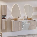 Petits - meubles - ensemble meuble double vasque 160cm panier à linge et colonne riva cachemire et blanc ... Petits - meubles - ensemble meuble double vasque 160cm panier à linge et colonne riva cachemire et blanc ...