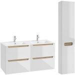 Petits - meubles - ensemble meuble double vasque encastre 120cm 4 tiroirs et colonne livia blanc et ...