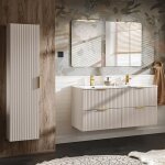 Petits - meubles - ensemble meuble double vasque encastr�e 120cm et colonne adriel cachemire