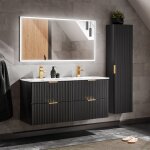 Petits - meubles - ensemble meuble double vasque encastr�e 120cm et colonne adriel noir