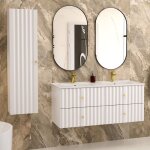 Petits - meubles - ensemble meuble double vasque encastrée 120cm et colonne izae blanc Petits - meubles - ensemble meuble double vasque encastrée 120cm et colonne izae blanc