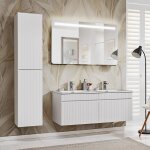 Petits - meubles - ensemble meuble double vasque encastre 120cm et colonne zelie blanc