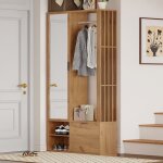 Ensemble meuble d'entr�e 100x33x190 cm, meuble 6 en 1 avec armoire et miroir, porte - manteau pour manteaux, ...