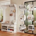 Tanant ? ensemble de meubles d'entr�e 180 cm ? vestiaire 6 en 1 avec miroir, banc � chaussures, tiroirs, ...