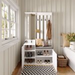 Ensemble de meuble d'entr�e 180x100x40 cm avec miroir, 2 portes, 4 crochets, meuble � chaussures et banc ...