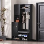 Ensemble de meubles d'entr�e, banc � chaussures avec banc rembourr�, 4 pat�res, 2 portes et tiroirs de ...
