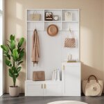 Ensemble de meubles d'entr�e, banc de rangement multifonctionnel avec crochets, �tag�res, 3 portes et ...